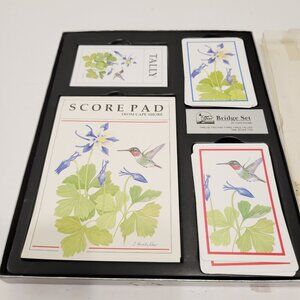 Vtg Bridge Card Game Set Cape Shore Humming Birds Tally Score Pad